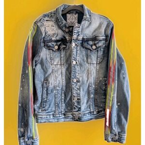 CREATE 2MRW Distressed Blue Denim Jacket‎ Size Medium Cotton Stretch EUV